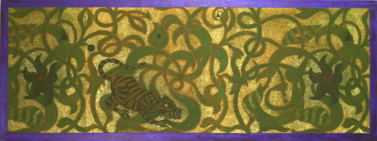 Tiger & Orchid (2010) Two plate collagraph print on paper mounted on mdf. 53.5 x 142 cm (21 x 56in)